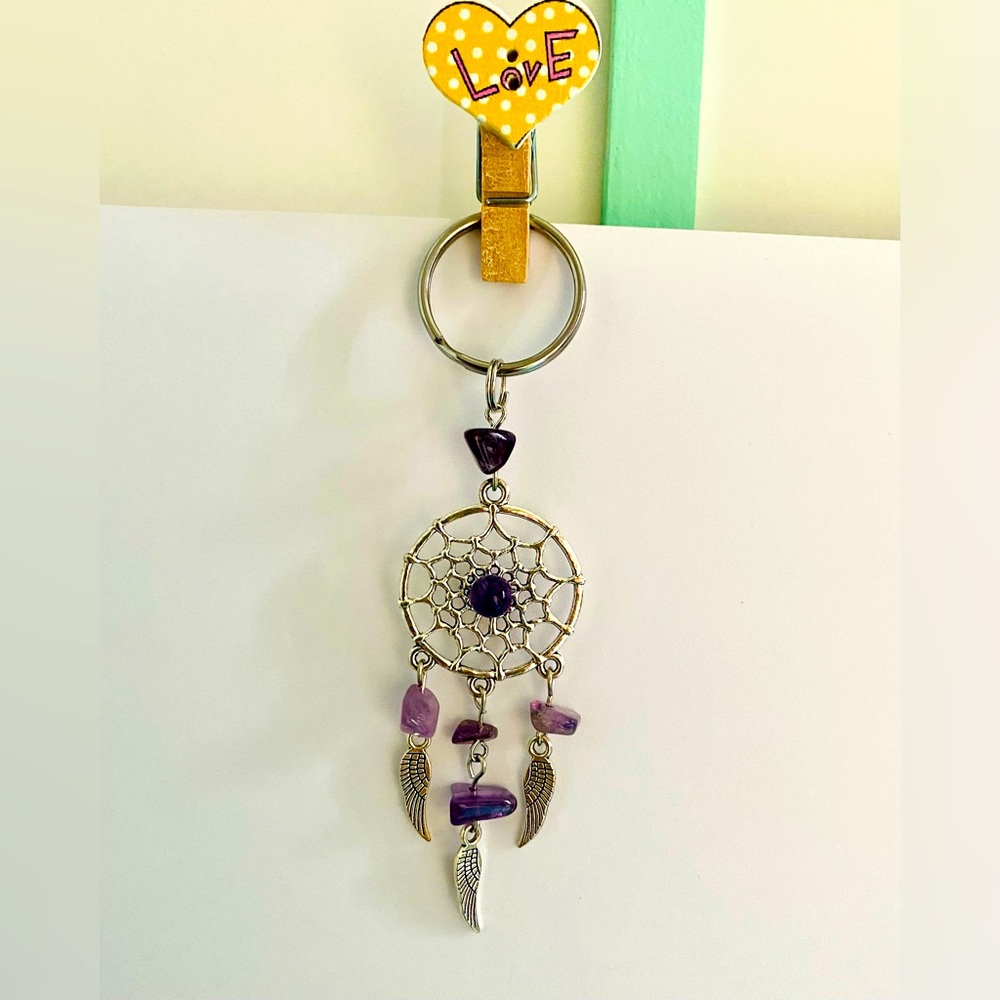 Dream Catcher keychain Dreamcatcher key ring feathers purple crystal bag charm